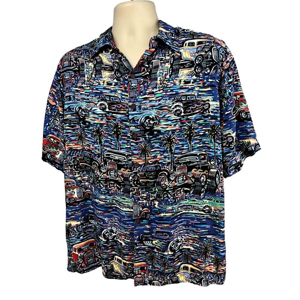Art Of Eddy Reyn Spooner Classic Hot Rod Roadster Hawaiian Button Shirt Medium